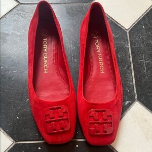 Tory Burch Red Flats with Logo Detail